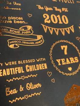 7th Copper Anniversary 'Story Of Us' Foiled Print, 2 of 11