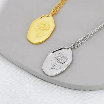 Chrysanthemum Flower Oval Necklace In Sterling Silver, 3 of 10