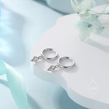 Very Tiny Rhombus Clear Cz Huggie Hoop In Sterling Silver, 3 of 12