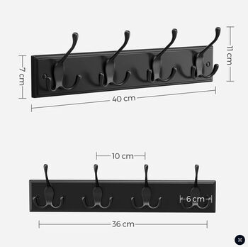 Wall Mounted Coat Rack With Four Metal Hooks, 4 of 12