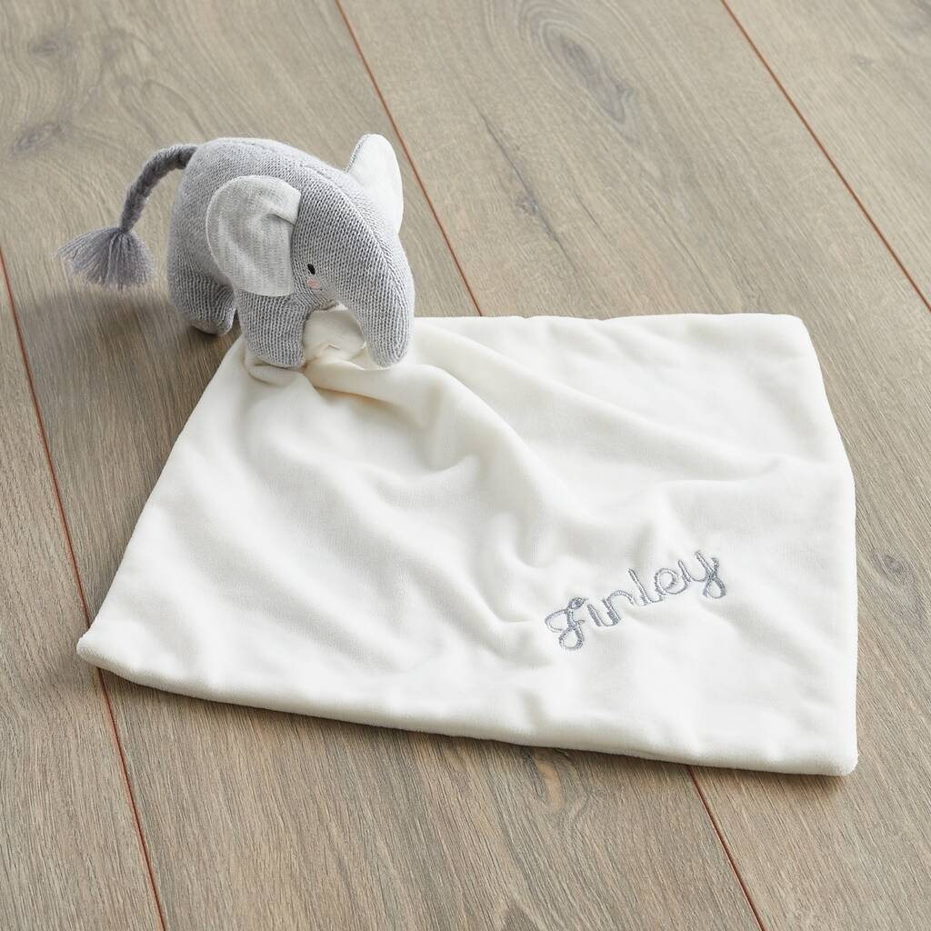 Personalised Grey Knitted Elephant Comforter, 1 of 3
