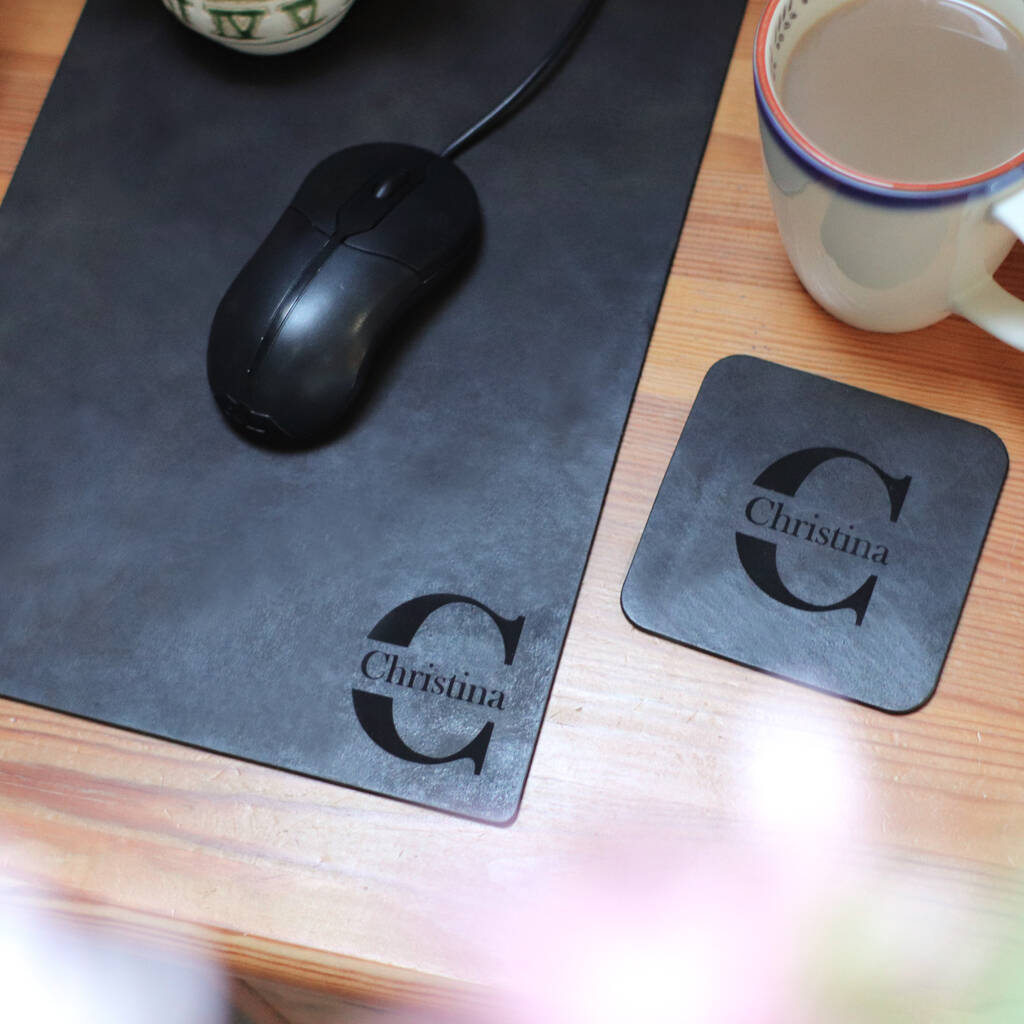 Personalised Leather Mouse Pad And Coaster Set By The British Belt