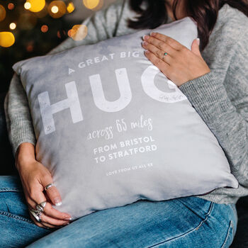 Personalised 'Hug Across The Miles' Locations Cushion, 9 of 12