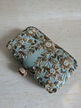 Green Silk Rectangular Clutch Bag, 8 of 12