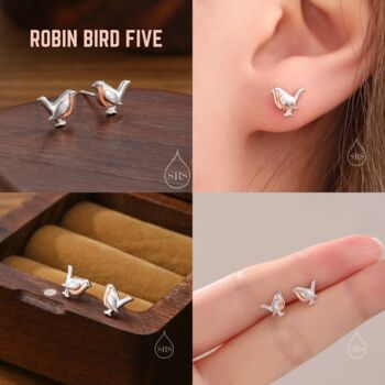 Sterling Silver Robin Bird Stud Earrings Six Styles, 3 of 12
