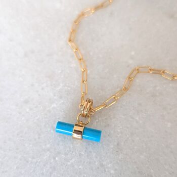 The T Bar Turquoise Necklace, Gold Plated, 4 of 9