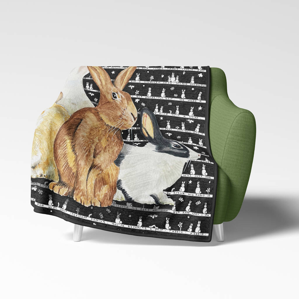 Rabbit Fleece Blanket, Bunny Throw By Tiny Art Guy