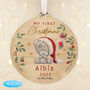 Personalised First Christmas Wooden Hanging Decoration, thumbnail 2 of 2