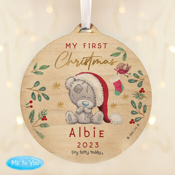 Personalised First Christmas Wooden Hanging Decoration, 2 of 2