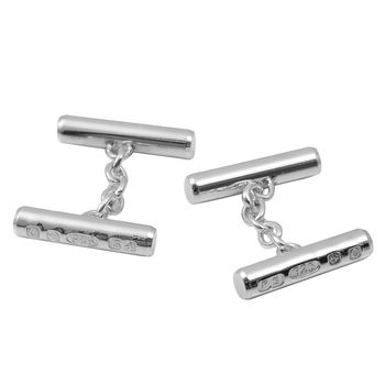 Sterling Silver Round Bar Chain Cufflinks, 2 of 3