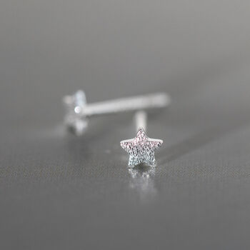 Sterling Silver Tiny Textured Star Stud Earrings, 3 of 7