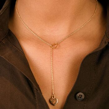 Heart Drop Lariat Circle Love Y Shape Necklace, 3 of 9