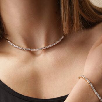 Sterling Silver Gold Plated Cz Tennis Curb Necklace, 3 of 7