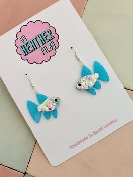Sparkly Guppy Fish Earrings / Gift For Fish Keepers / Sparkly Fish Earrings, 9 of 9