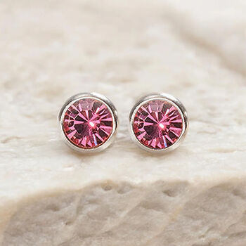 Sterling Silver October Tourmaline Birthstone Stud Earrings, 5 of 9