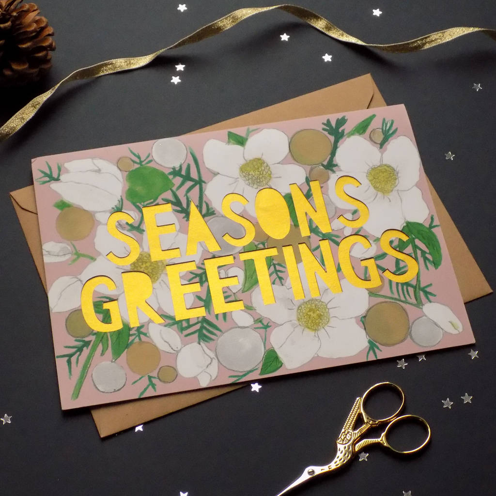 Seasons Greetings Floral Papercut Christmas Card
