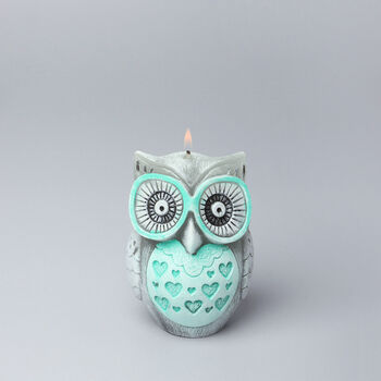 G Decor Handmade Hootique Owl Couple Candle Grey Owls With Wide Eyes, 4 of 6