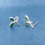 Sterling Silver Leaf Stud Earrings, thumbnail 5 of 7