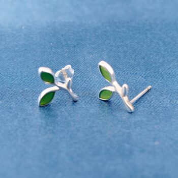 Sterling Silver Leaf Stud Earrings, 5 of 7
