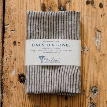 Pure Linen Tea Towel Dark Blue Stripes, 3 of 7
