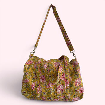 Large Weekend Duffle Bag | Yellow Block Print Floral, 7 of 7