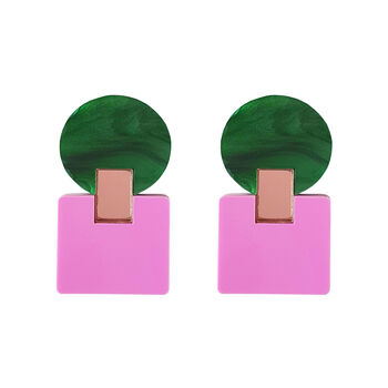 Geometric Retro Green And Purple Acrylic Earrings, 3 of 5