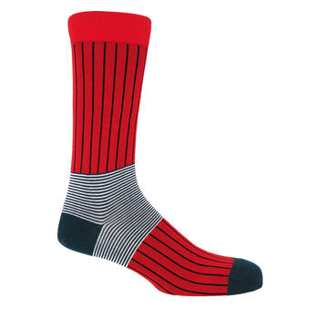 Oxford Stripe Scarlet Luxury Crew And Trainer Men’s Socks, 5 of 5