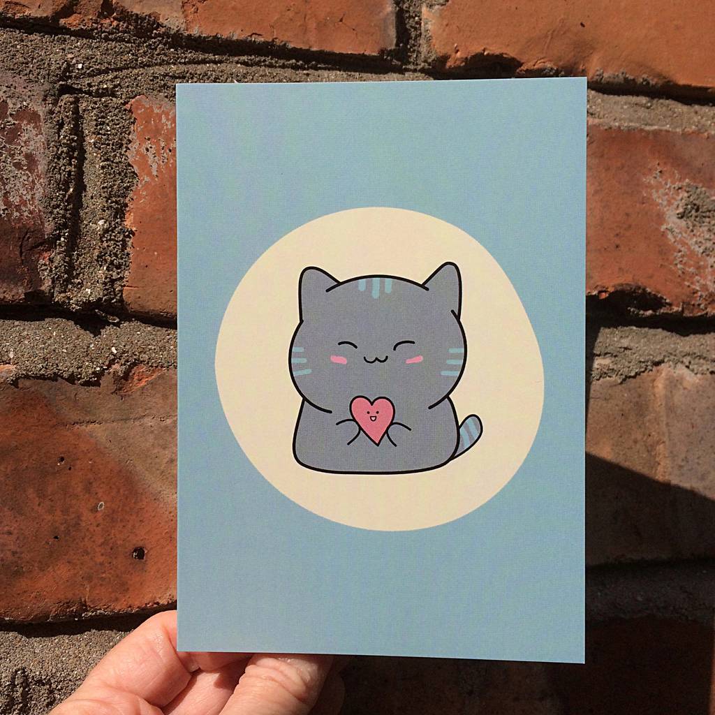 Cute Cat Love Heart Greeting Card A6 By Flaming Imp