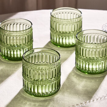 Merida Embossed Green Short Tumbler Glass, 2 of 3