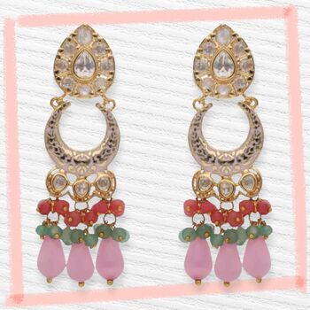 Pink And Green Kundan Necklace Set, 3 of 3