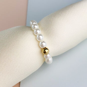 Dainty Pearl Stretch Ring With Sterling Silver Bead, 3 of 6