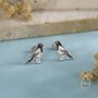 Sterling Silver Very Small Sterling Silver Magpie Bird Stud Earrings, thumbnail 5 of 11