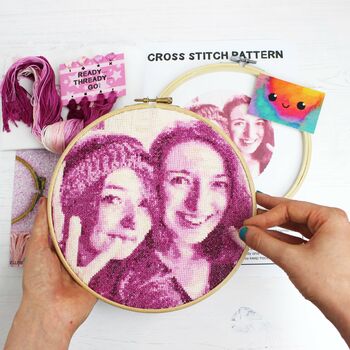 Pink Stitch A Selfie Cross Stitch Kit, Adult Craft Kit, 7 of 8