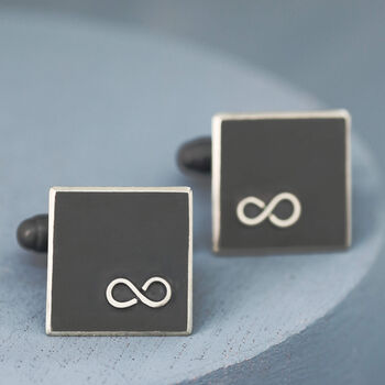 Personalised Infinity Symbol Cufflinks. Oxidised Black, 4 of 11