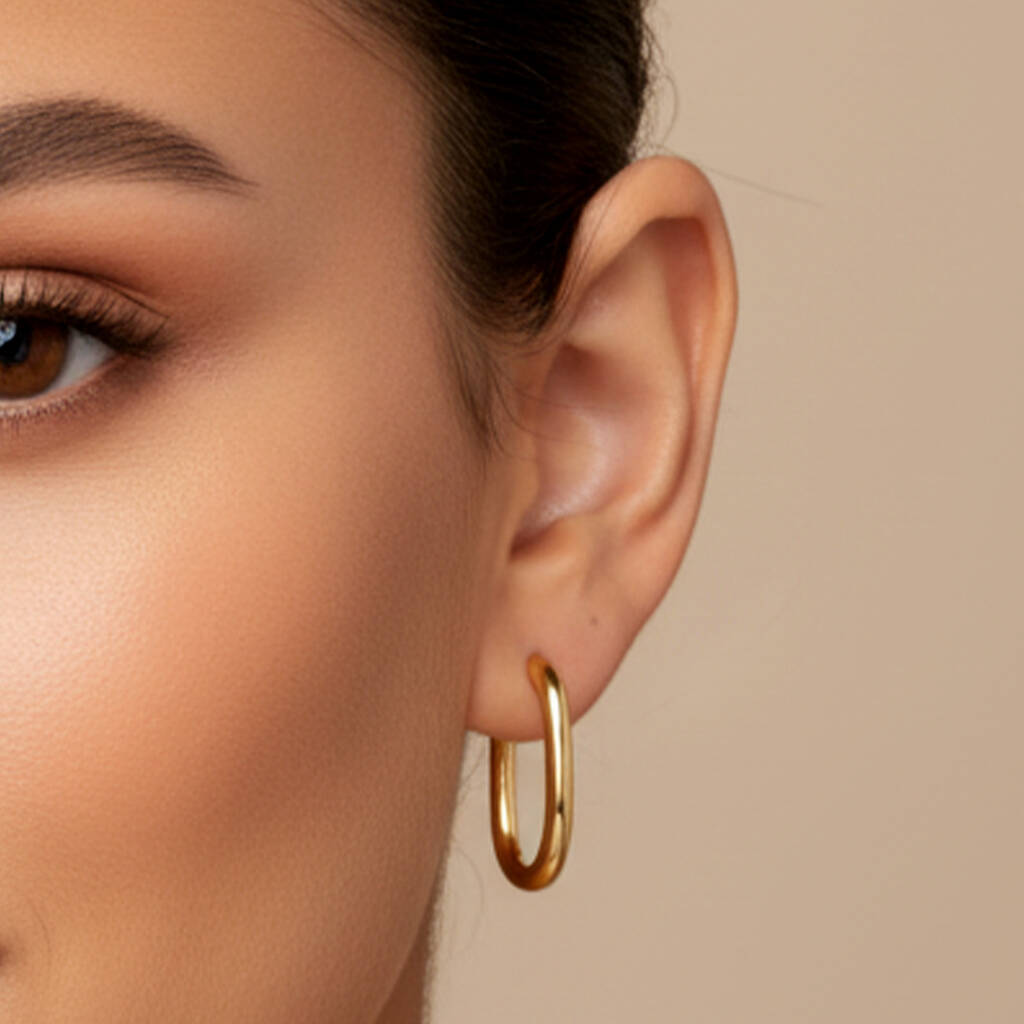 Dainty Small Oval Hoop Earrings In 18k Gold, 1 of 5