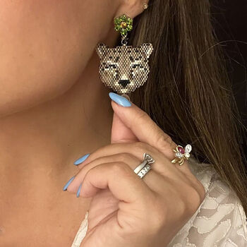 Hand Beaded Cheetah And Crystal Earrings, 3 of 7