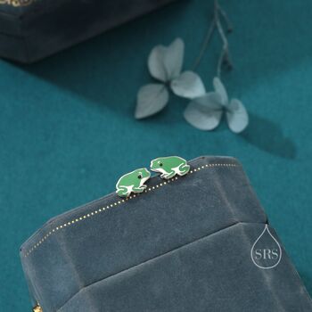 Sterling Silver Tiny Enamel Frog Stud Earrings, 3 of 11