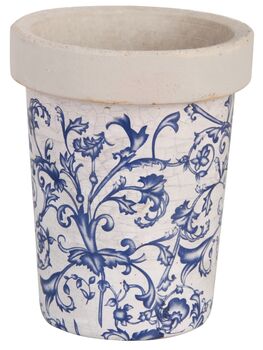 Aged Blue Floral Ceramic Plant Pot – Garden Planter, 2 of 5