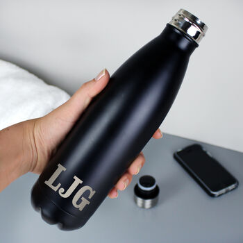 Personalised Initials Black Metal Insulated Bottle, 2 of 3