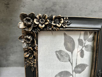 Floral Black And Gold Aged Photo Frame Freestanding 6x4, 7 of 10