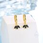 Sterling Silver Black Cz Marquise Crown Huggie Hoop Earrings, thumbnail 2 of 11
