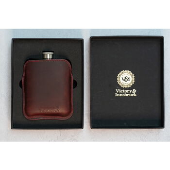 Burgundy Leather Cased Hip Flask 6oz Stainless Steel, 3 of 12