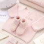 Luxury Cotton Pale Pink Baby Cardigan And Booties Set, thumbnail 1 of 11