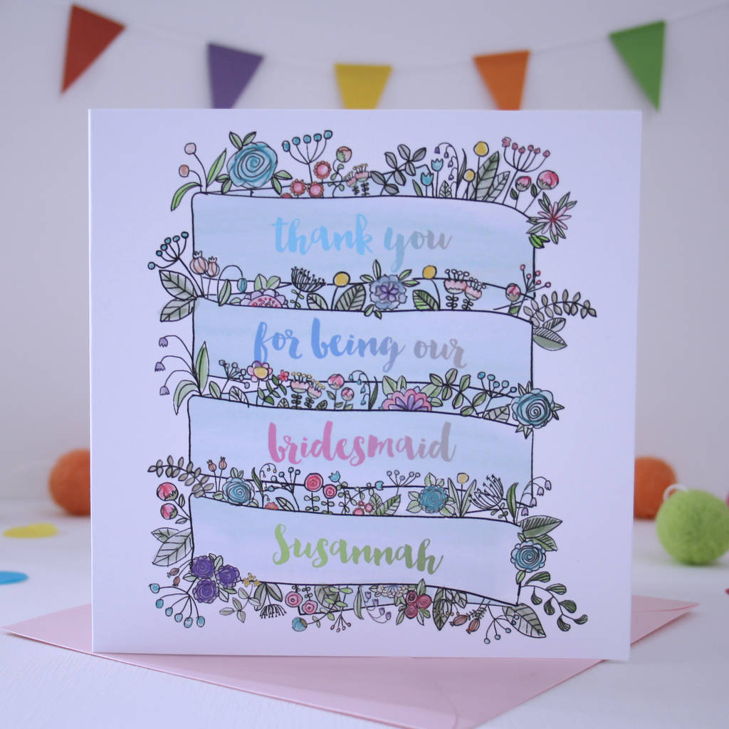 Bridesmaid Thank You Card Watercolour Floral Banner, 1 of 2