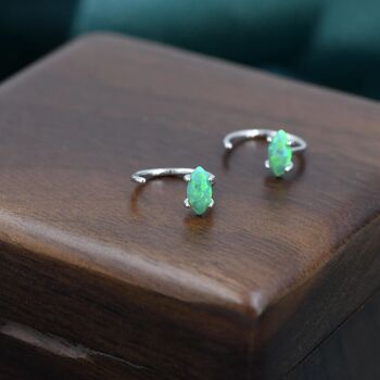 Mint Green Opal Marquise Huggie Hoop Earrings, 6 of 12