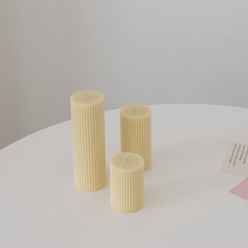 Neutral Ribbed Pillar Candle, 4 of 6