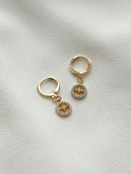 Cz Huggie Hoop Compass Earrings, 2 of 2