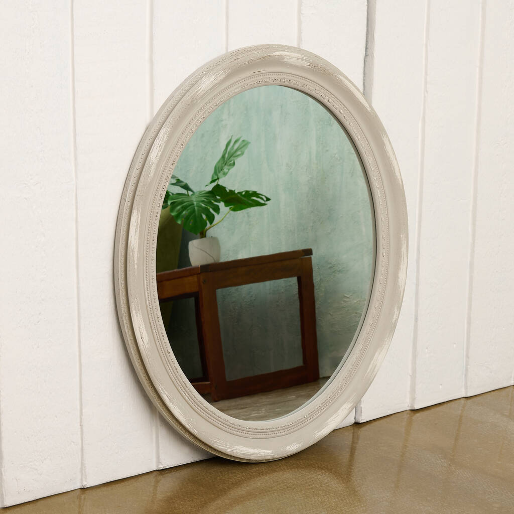 Ornate Stone Grey Framed Oval Mirror, 1 of 2