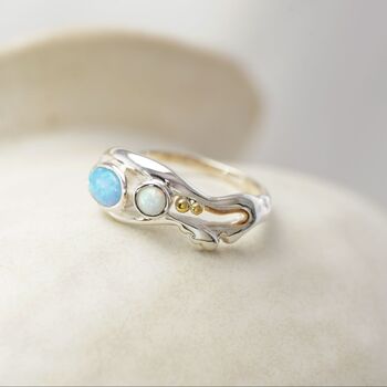 Duo Sterling Silver Opal Ring With 14 Kt Gold Details, 3 of 5