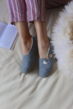 Grey Felt Wool Women's Slippers By Onaie, 3 of 3